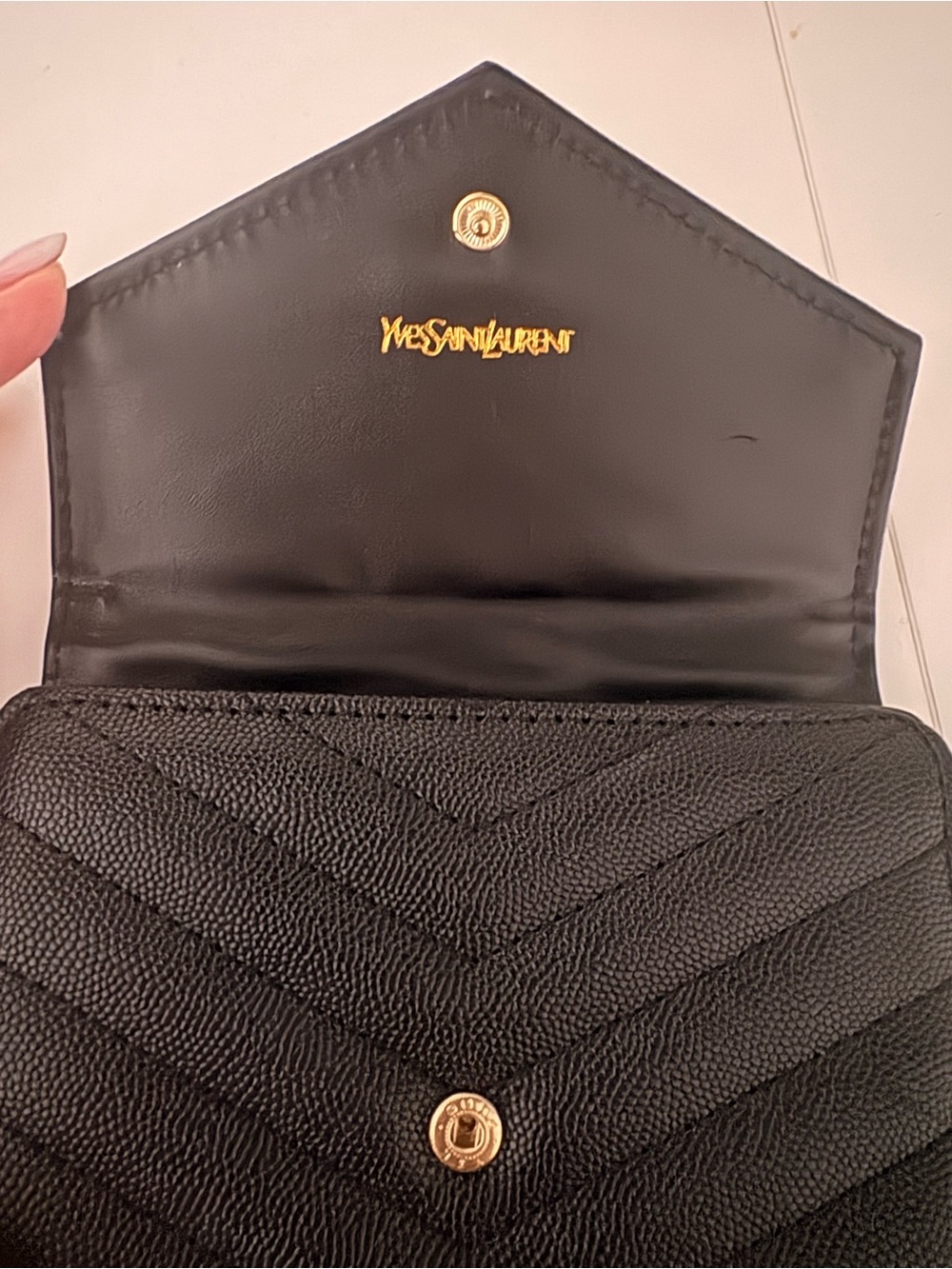 Black Quilted Leather Wallet with Gold Emblem - Picture 3 of 4